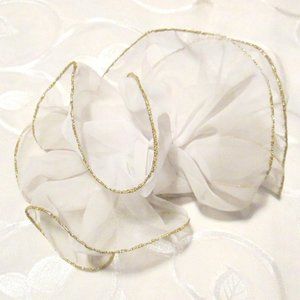 WHITE SHEER LUXURY BOW EMBELLISHED GOLD EDGES WITH HAIR CLIP